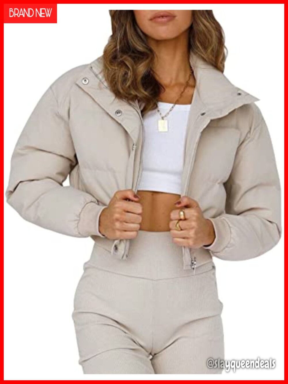 Cropped Puffer Jacket Padded Long Sleeve Bubble Coat Winter Warm Puffy Outerwear